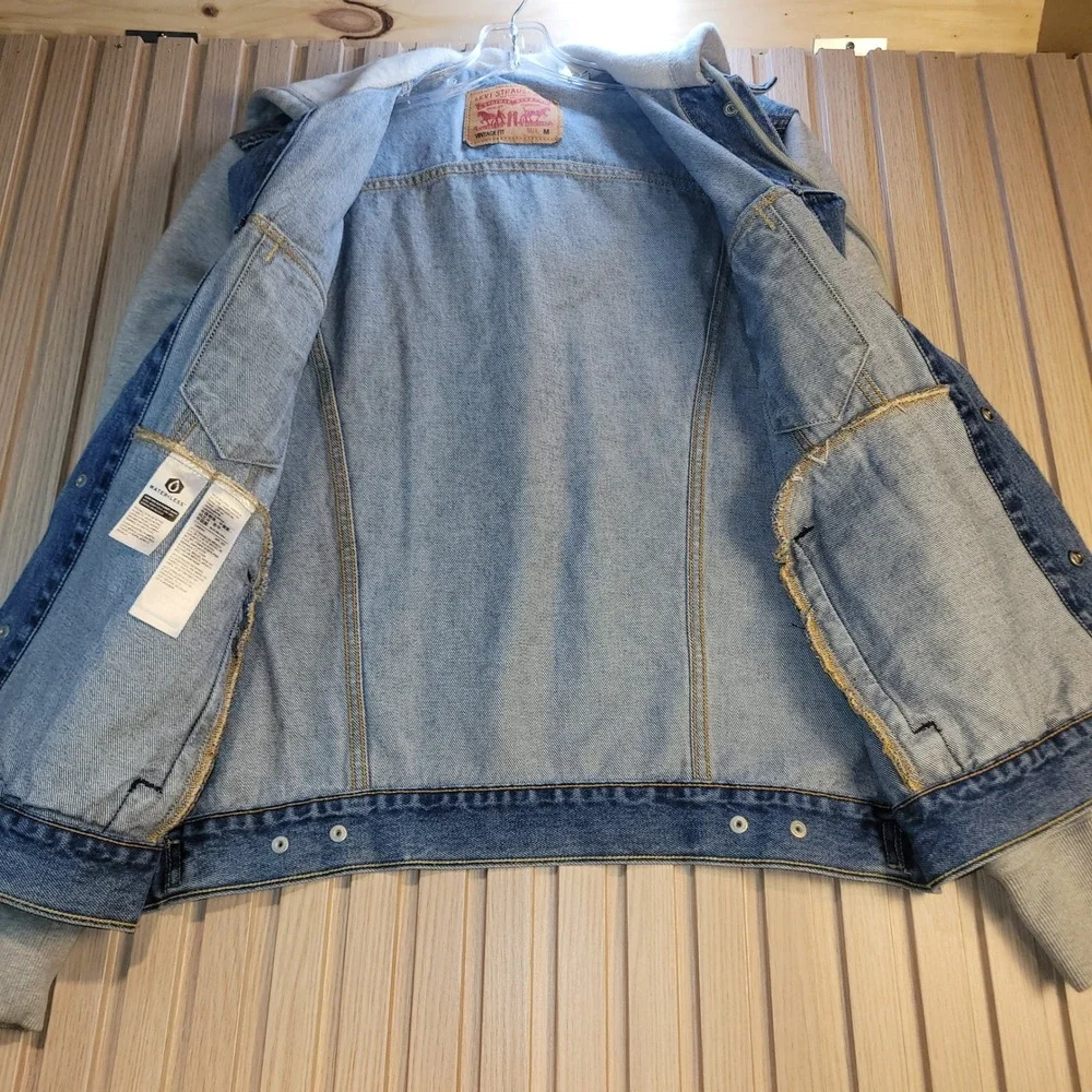Levis Mens Vintage Fit Trucker Jacket Denim Hooded Jersey Sleeves A0632-0000 M
